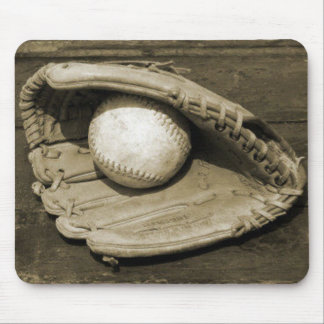 Old Baeball Mit and Ball Mouse Pad