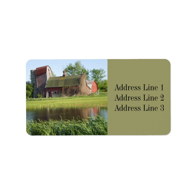 Old Barn and Pond Photo Address Label (Front)