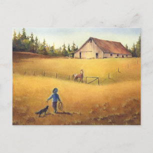 OLD BARN, APPALOOSA BOY & DOG by SHARPE SHARPE Postcard