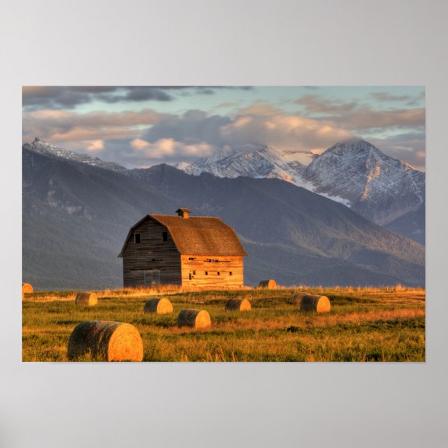 Old barn framed by hay bales and dramatic poster (Front)