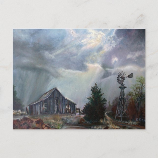 Old Barn In A Texas Thunderstorm Greeting Cards (Front)