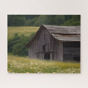Old Barn In Daisy Field  Jigsaw Puzzle