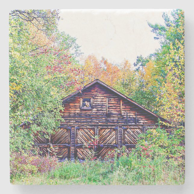 Old Barn in the Fall Stone Coaster (Front)