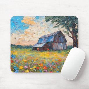 Old Barn In Wildflower Field Mouse Pad