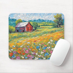 Old Barn In Wildflower Field Mouse Pad