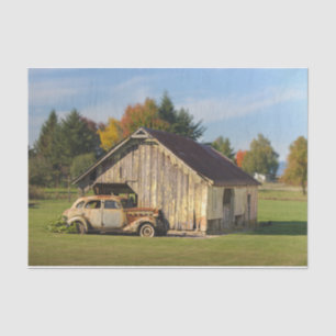 Old Barn, Old Car Vibrant Forest Tissue Paper