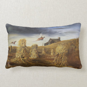 Old barn & pheasants Lumbar Pillow