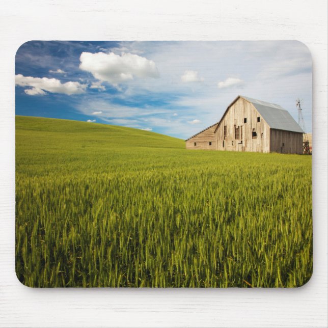 Old Barn Surrounded by Spring Wheat Field 2 Mouse Pad (Front)