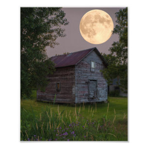 Old Barn Under a Full Moon Photo Print