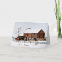 old barn watercolor season's greetings