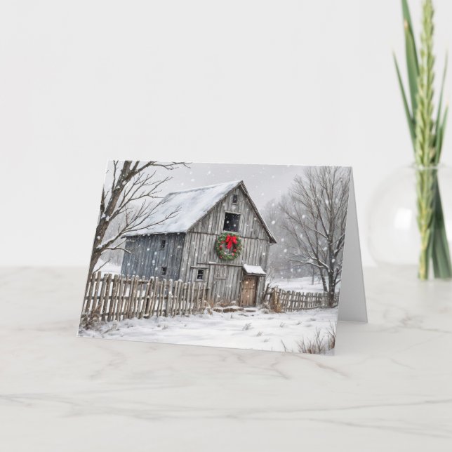 Old Barn With Christmas Wreath Card (Front)