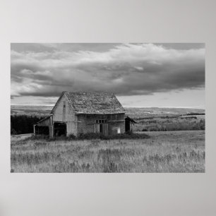 Old Barn with Sky "Black and White" Poster