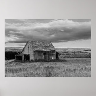 Old Barn with Sky "Black and White" Poster