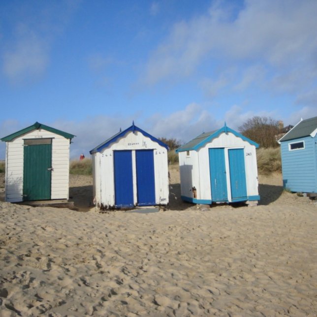 old beach huts and blue sky English seaside photo Jigsaw Puzzle (Creator Uploaded)