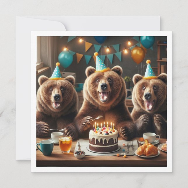 Old bear birthday invitation, Grizzly bears party  Invitation (Front)