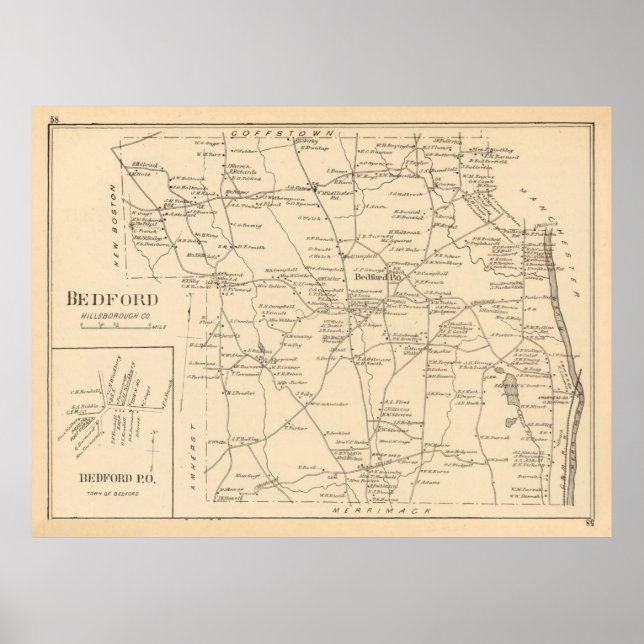 Old Bedford NH Map (1892)  Poster (Front)