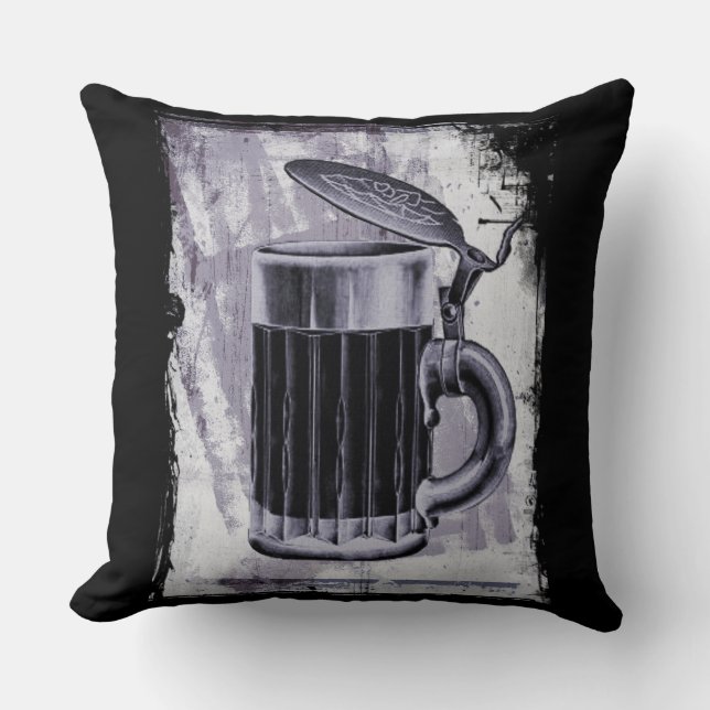 Old Beer Stein Illustration on Grunge Background Cushion (Front)