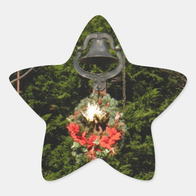 Old Bells and Birdhouse Christmas Wreath Star Sticker (Front)
