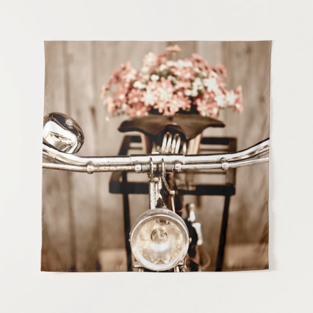 Old bicycle and flowers blur in background process tapestry (Front)