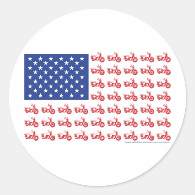 OLD-BIKE-FLAG-TEE CLASSIC ROUND STICKER (Front)