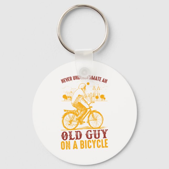 Old Biker Design | Bicycle | Never Underestimate Key Ring (Front)