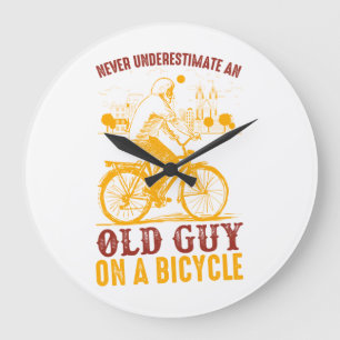Old Biker Design   Bicycle   never underestimate  Large Clock