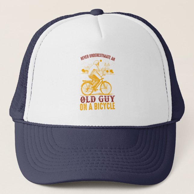 Old Biker Design | Bicycle | Never Underestimate Trucker Hat (Front)