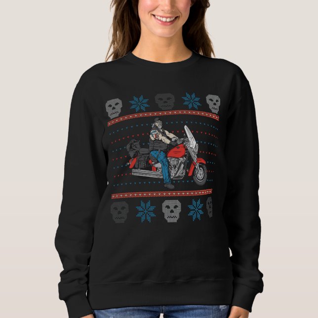 Old Biker Skulls Motorcycle Ugly Christmas Sweater (Front)