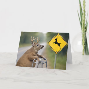 Old Birthday Buck Leaning On a Walker Card