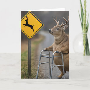 Old Birthday Buck Leaning On a Walker Card
