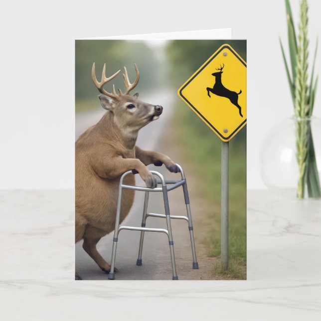 Old Birthday Buck Leaning On a Walker Card (Front)