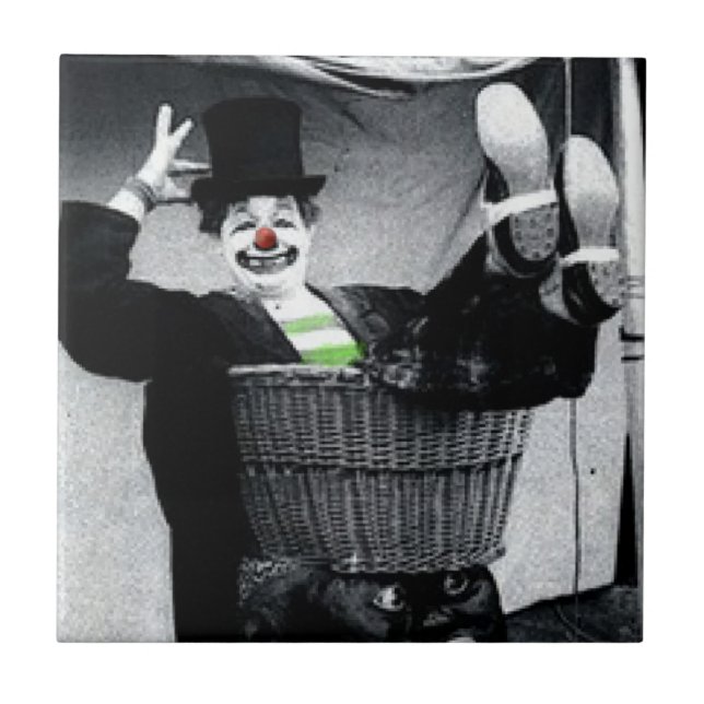 Old Black and White Photo of a Goofy Clown Ceramic Tile (Front)