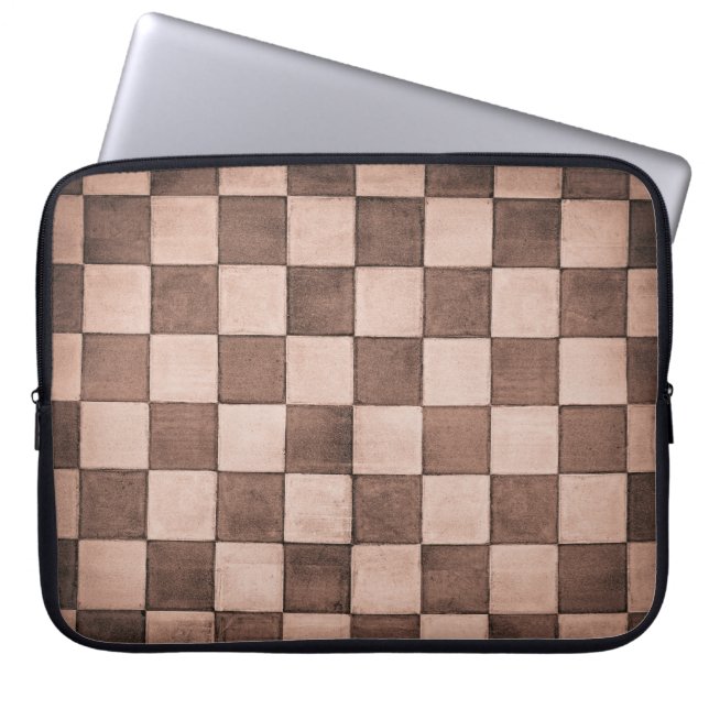 Old black and white tiled stone wall texture backg laptop sleeve (Front)
