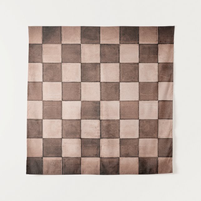 Old black and white tiled stone wall texture backg tapestry (Front)