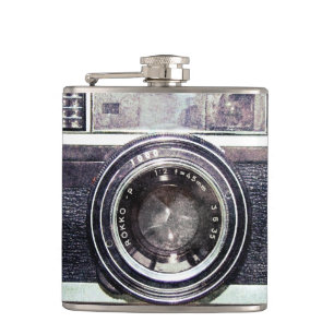 Old black camera hip flask