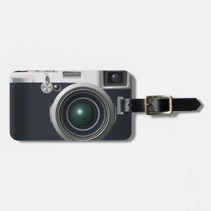 Old black camera luggage tag