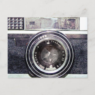 Old black camera postcard