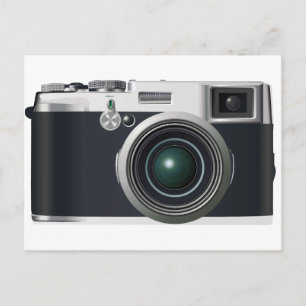 Old black camera postcard
