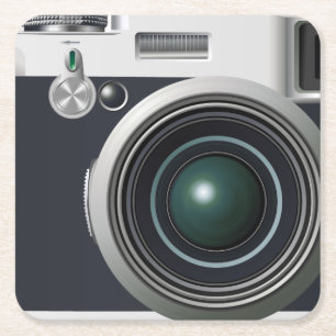 Old black camera square paper coaster