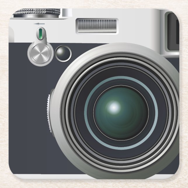 Old black camera square paper coaster (Front)