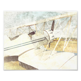 Old Blue and White Antique Biplane Fine Art Photo Print