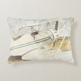 Old Blue Antique Aeroplane Poly Decorative Cushion