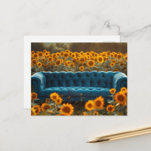 Old Blue Couch in Sunflowers Postcard