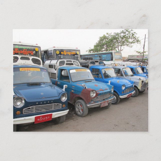 Old Blue Mazdas Taxis Postcard (Front)