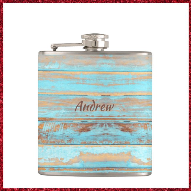 Old Blue Painted Wood Hip Flask (Creator Uploaded)