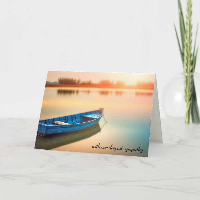 Old Blue Rowboat On A Lake Sympathy Card (Front)