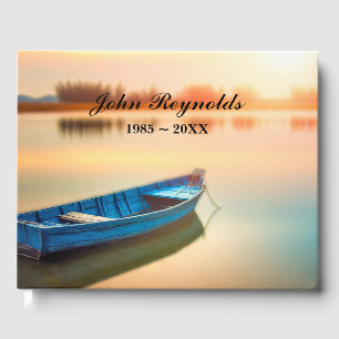 Old Blue Rowboat On Calm Lake Guest Book