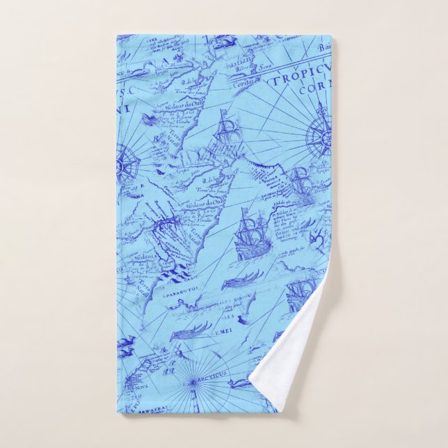 Old blue sea chart ships and compass hand towel (Hand Towel)
