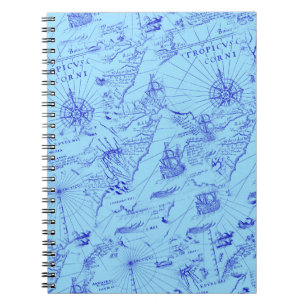 Old blue sea chart ships and compass notebook