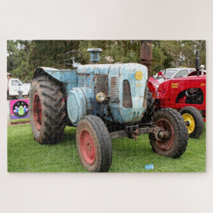Old blue vintage tractor jigsaw puzzle